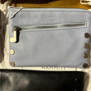 Hammitt Nash Small Zippered Leather Wristlet Periwinkle Haze/Brushed Silver NWT